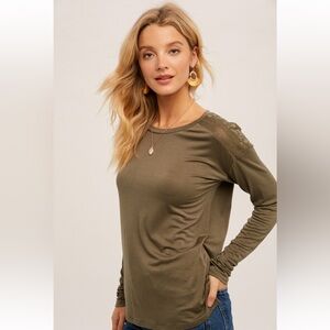Embroidered Mesh Detailed Long Sleeve Jersey Top